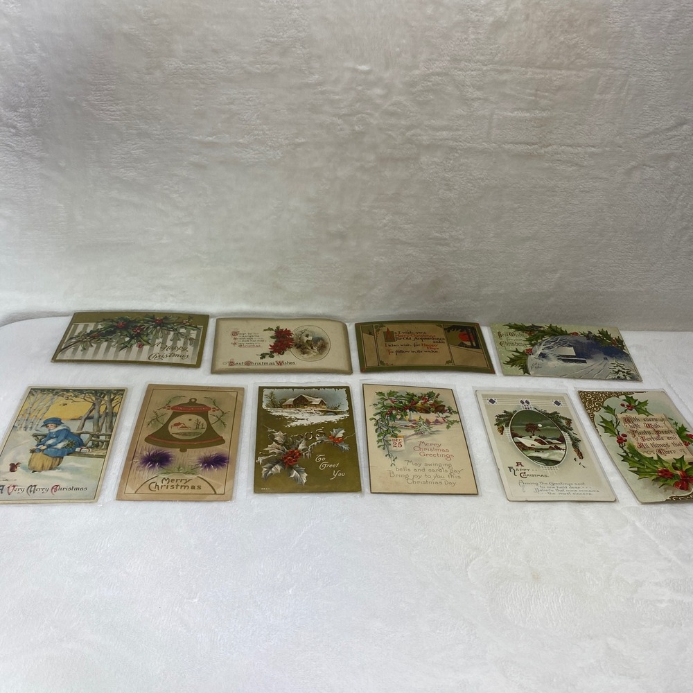 Lot of 10 Antique Early 1900's Christmas Postcards In Protected Sleeves